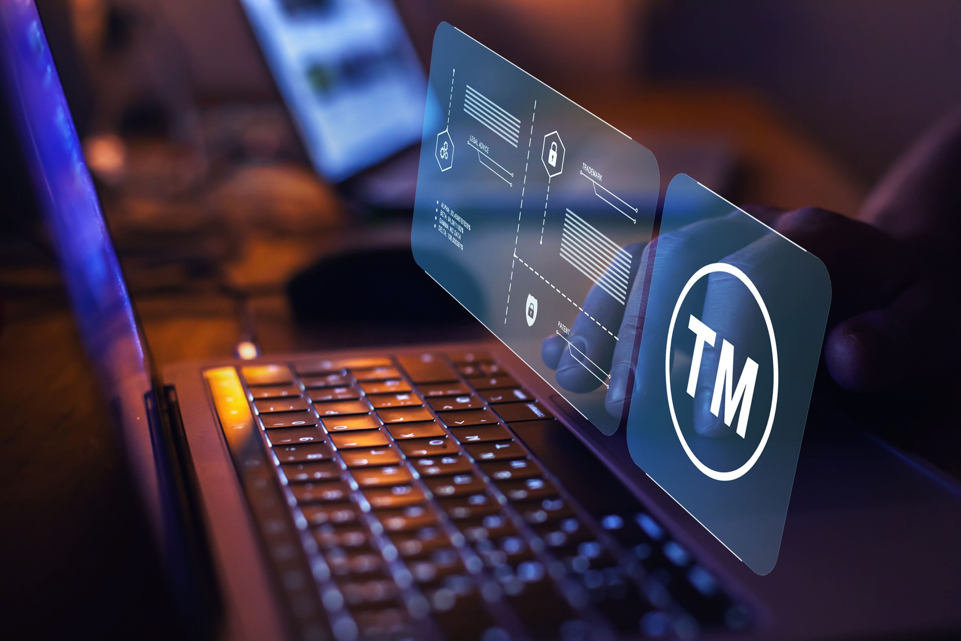 Trademark or TM concept, brand patent for business product.